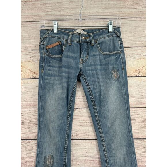 Free People Distressed Low Rise Skinny‎ Jeans Women's Size 24 Blue Medium Wash - Picture 3 of 10